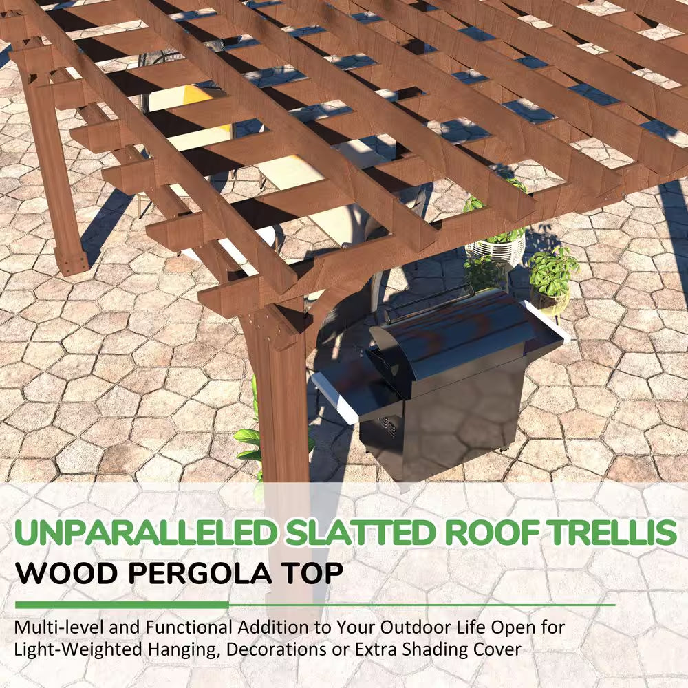 24 Ft. W X 12 Ft. D Cedar Wood Patio Pergola Shade Structure for Outdoor, Brown