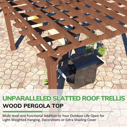24 Ft. W X 12 Ft. D Cedar Wood Patio Pergola Shade Structure for Outdoor, Brown