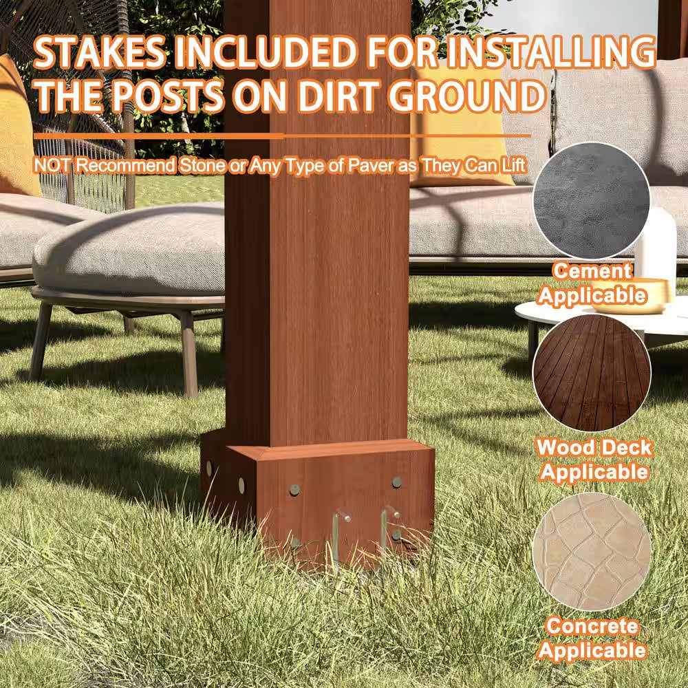 14 Ft. W X 12 Ft. D Cedar Wood Patio Pergola Shade Structure for Outdoor, Brown