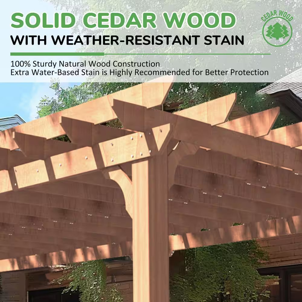 24 Ft. W X 12 Ft. D Cedar Wood Patio Pergola Shade Structure for Outdoor, Brown
