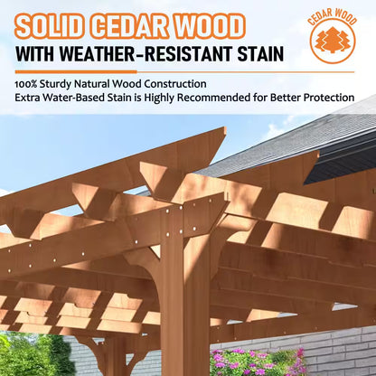 14 Ft. W X 12 Ft. D Cedar Wood Patio Pergola Shade Structure for Outdoor, Brown