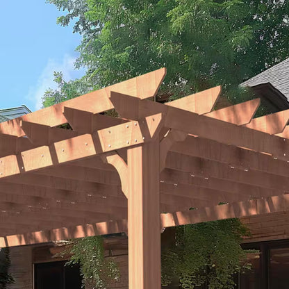 24 Ft. W X 12 Ft. D Cedar Wood Patio Pergola Shade Structure for Outdoor, Brown