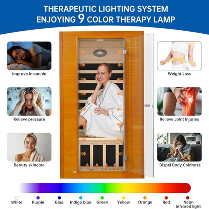 Infrared Sauna for Home, near Zero EMF Home Saunas for up to 2 Person, Indoor Dry Heat Sauna Room with Infrared Red Light Therapy, Bluetooth Speakers, Canadian Hemlock Wood