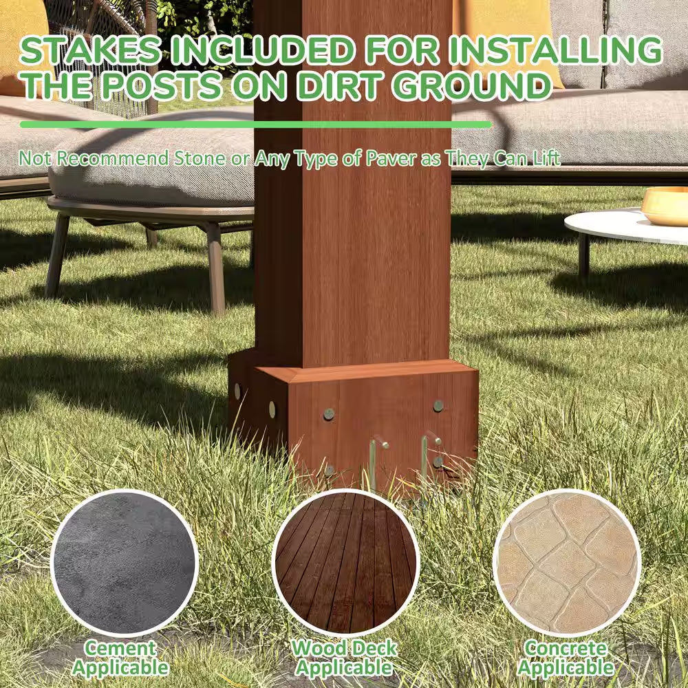 24 Ft. W X 12 Ft. D Cedar Wood Patio Pergola Shade Structure for Outdoor, Brown