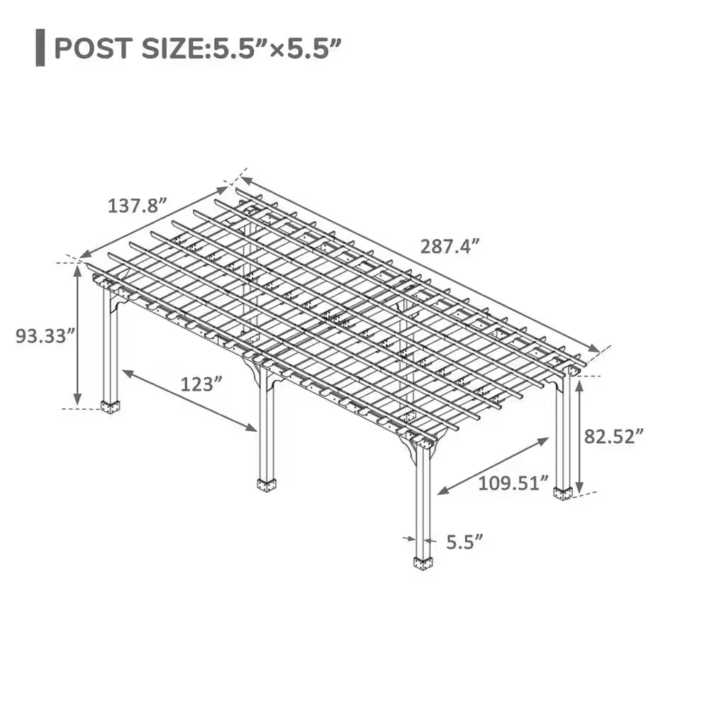 24 Ft. W X 12 Ft. D Cedar Wood Patio Pergola Shade Structure for Outdoor, Brown