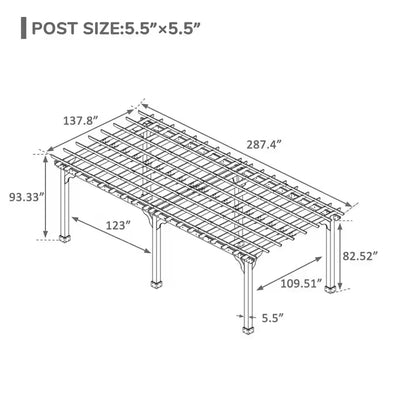 24 Ft. W X 12 Ft. D Cedar Wood Patio Pergola Shade Structure for Outdoor, Brown
